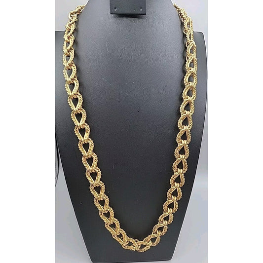 KJL 1980s Twisted Rope Necklace 30" Link Chain Gold Plated VTG Kenneth Jay Lane