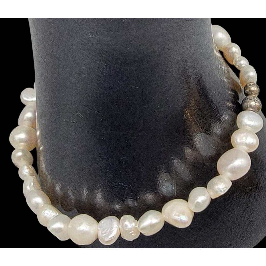 Vintage Silpada Goddess Pearl Bracelet Sterling Silver B1601 2000s Baroque 7.5"