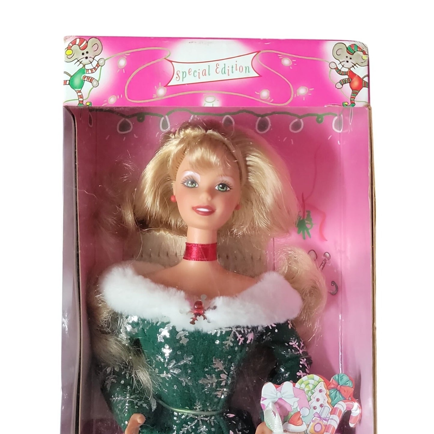 Barbie Festive Season 1997 Chrisrmas Special Edition Green Snowflake Dress