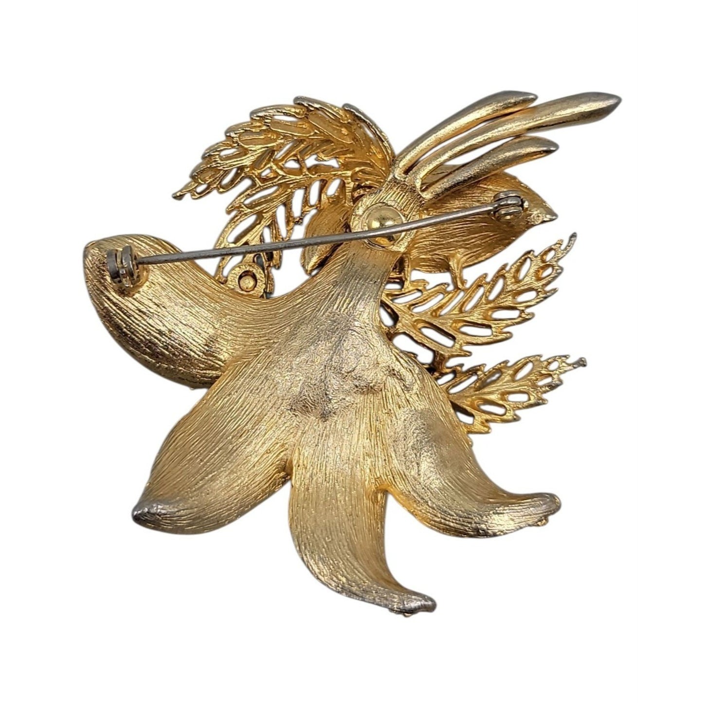 Designer Floral Lily Brooch Textured Petal/Leaf Details Elegant VTG Gold-Toned