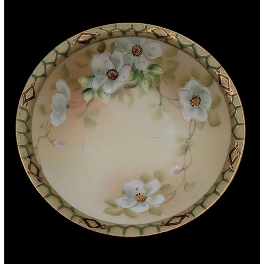 Antique Nippon Hand Painted 5.25" Berry Bowl Rare Blue Pagoda Mark 1891-1921