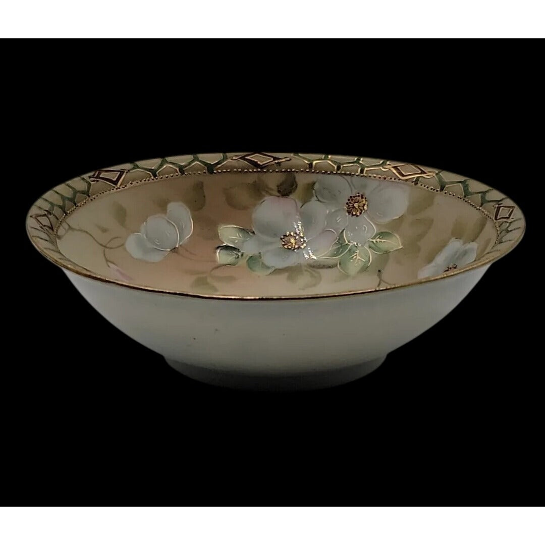 Antique Nippon Hand Painted 5.25" Berry Bowl Rare Blue Pagoda Mark 1891-1921