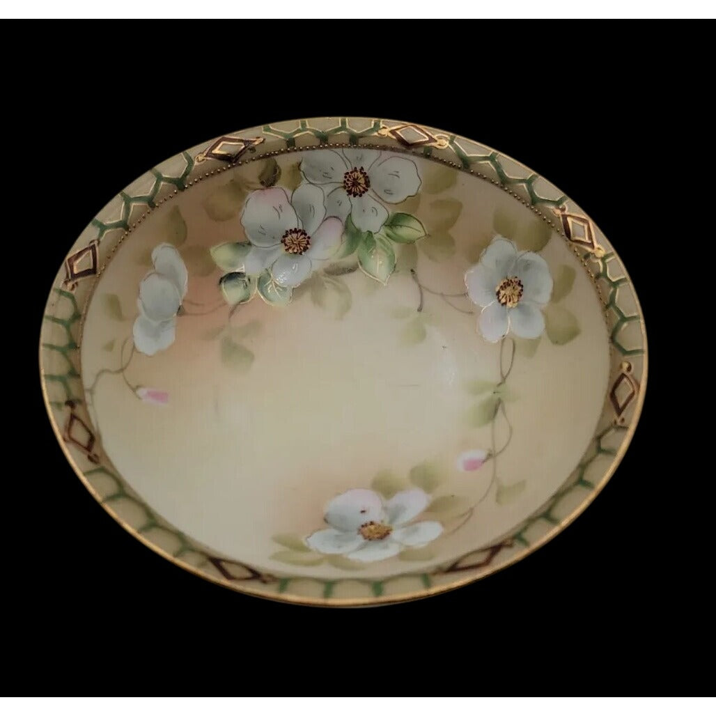 Antique Nippon Hand Painted 5.25" Berry Bowl Rare Blue Pagoda Mark 1891-1921