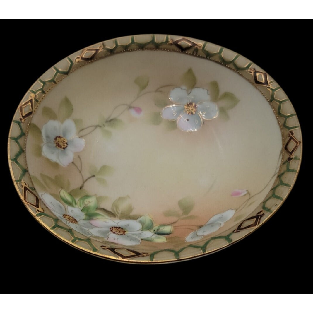 Antique Nippon Hand Painted 5.25" Berry Bowl Rare Blue Pagoda Mark 1891-1921