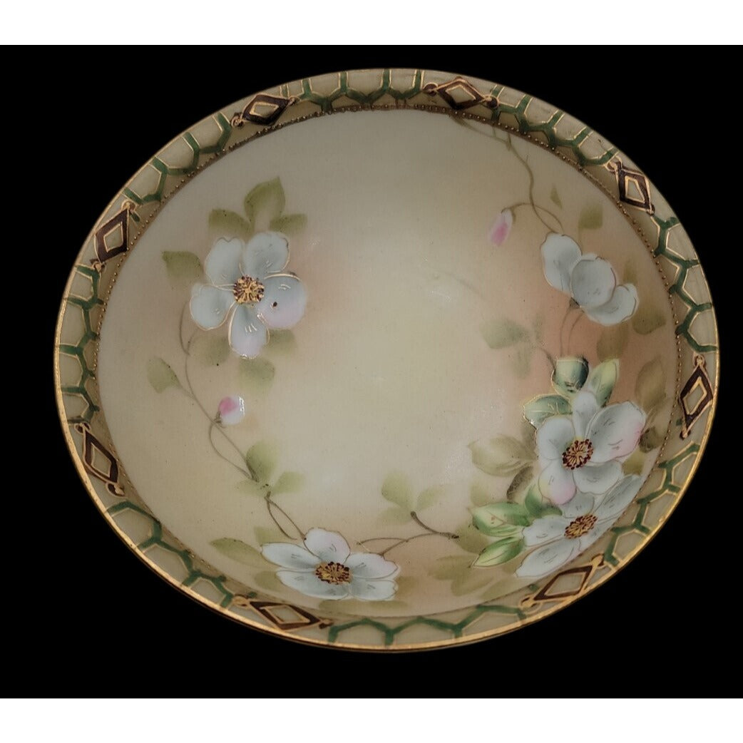 Antique Nippon Hand Painted 5.25" Berry Bowl Rare Blue Pagoda Mark 1891-1921