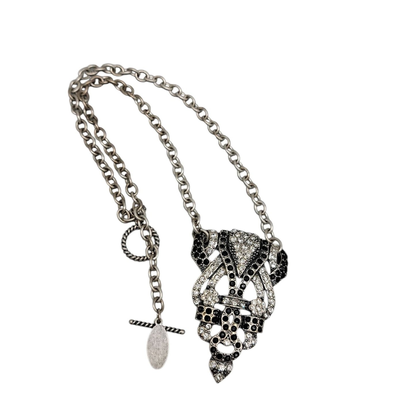 Mark. By Avon Black White Rhinestone Pendant Necklace Vintage 18" Silver Tone