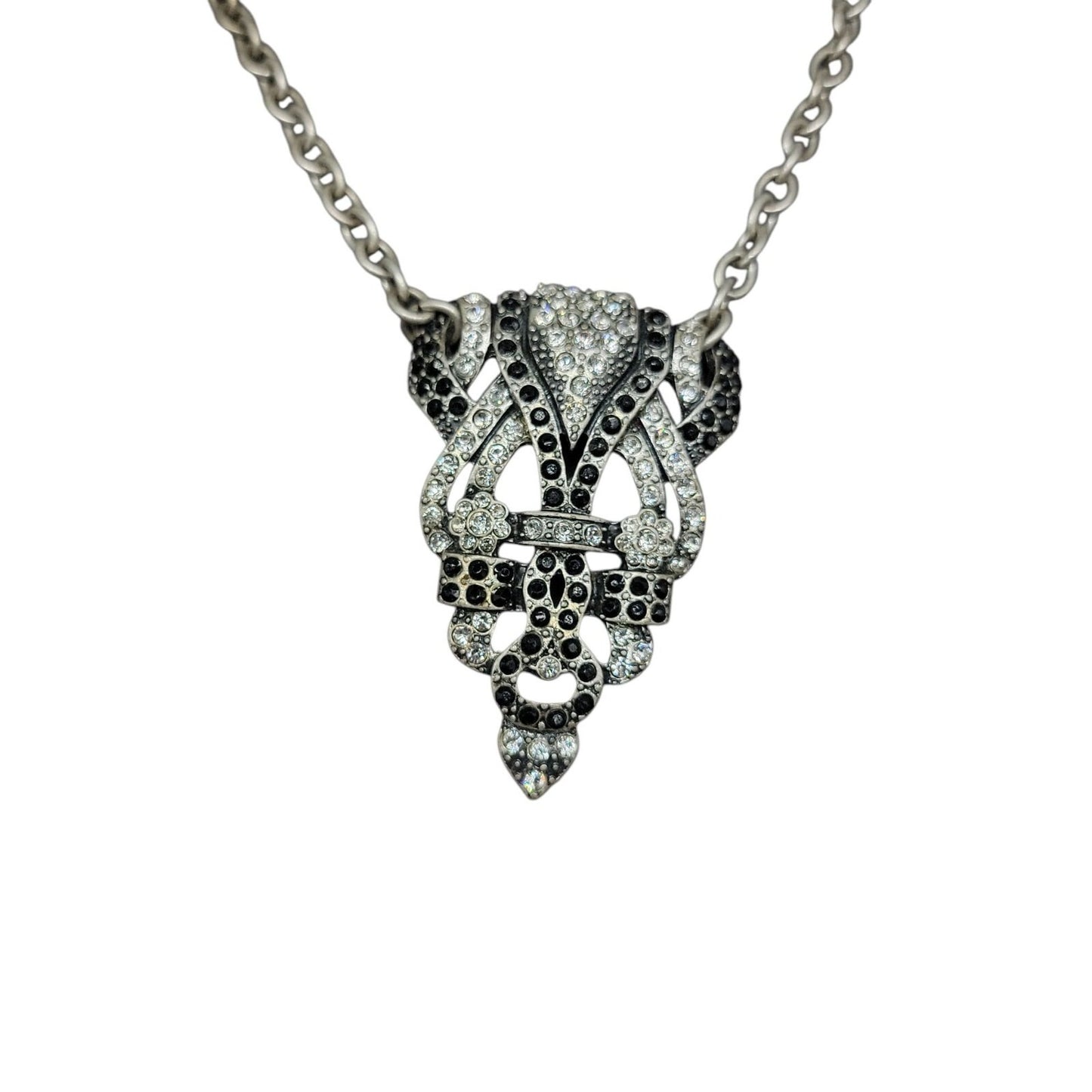 Mark. By Avon Black White Rhinestone Pendant Necklace Vintage 18" Silver Tone