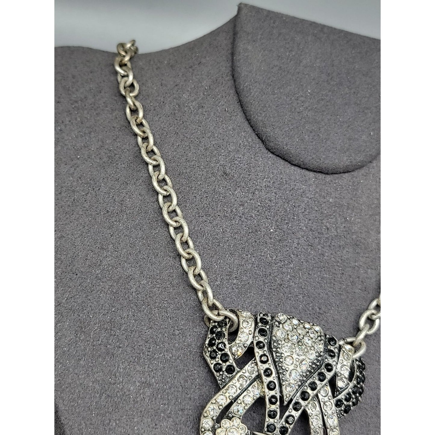 Mark. By Avon Black White Rhinestone Pendant Necklace Vintage 18" Silver Tone