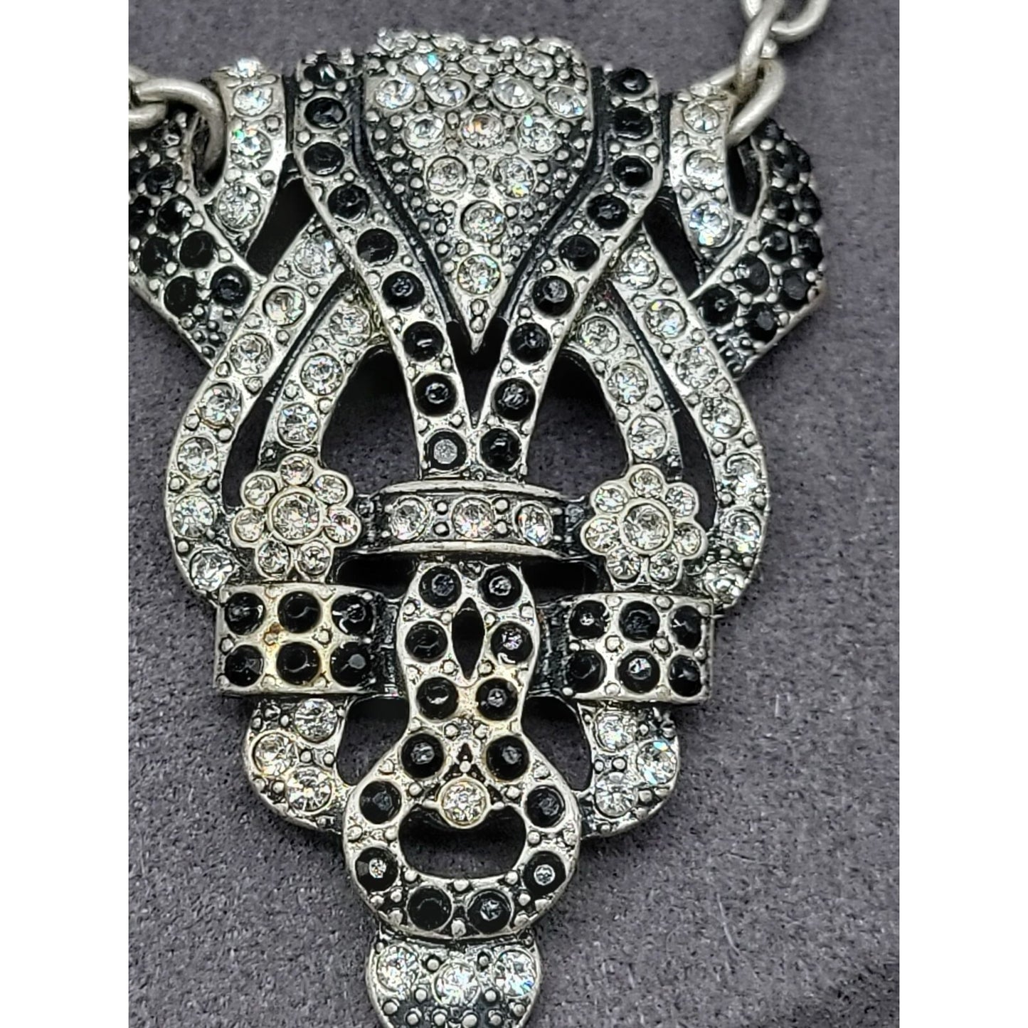 Mark. By Avon Black White Rhinestone Pendant Necklace Vintage 18" Silver Tone