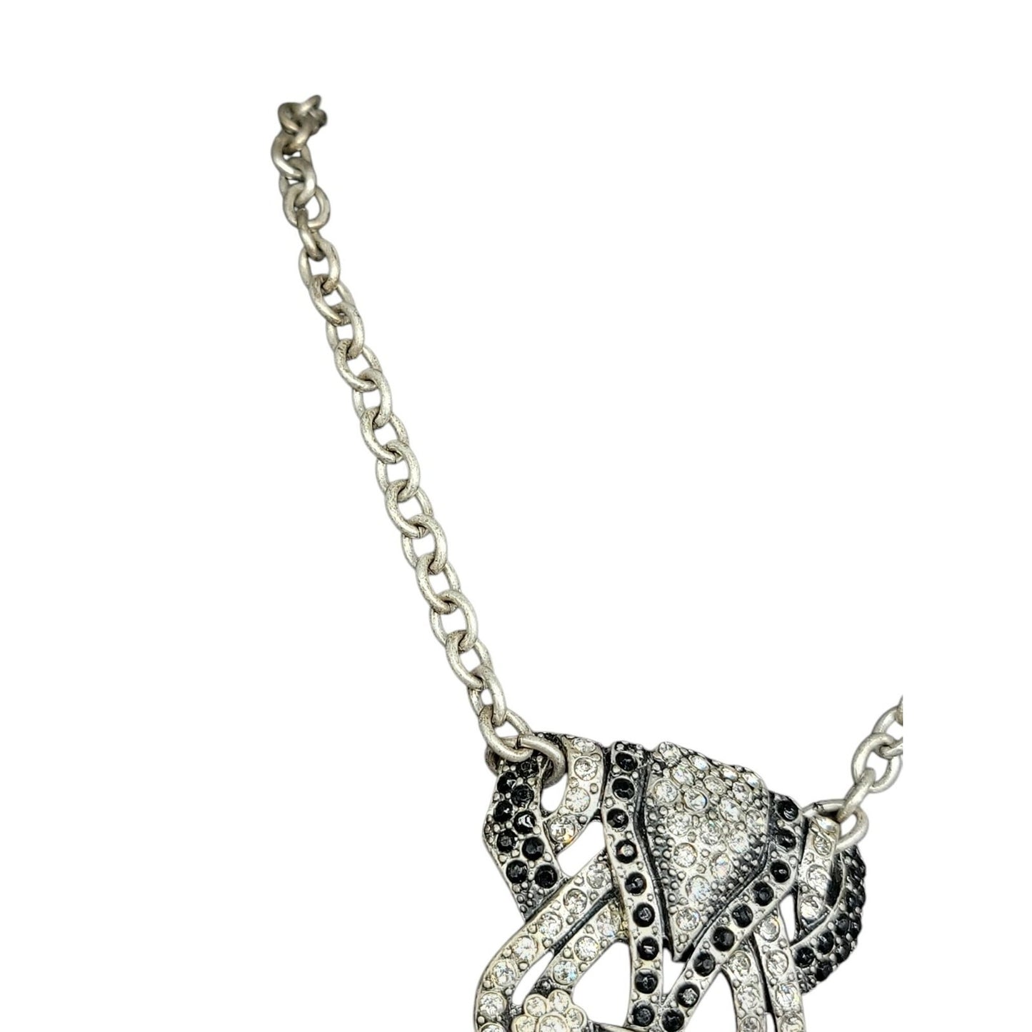 Mark. By Avon Black White Rhinestone Pendant Necklace Vintage 18" Silver Tone