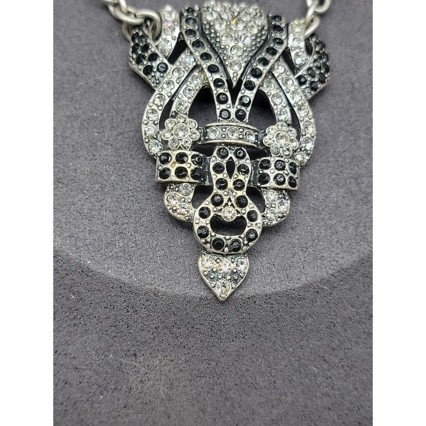 Mark. By Avon Black White Rhinestone Pendant Necklace Vintage 18" Silver Tone
