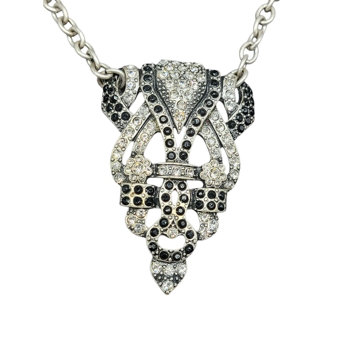 Mark. By Avon Black White Rhinestone Pendant Necklace Vintage 18" Silver Tone