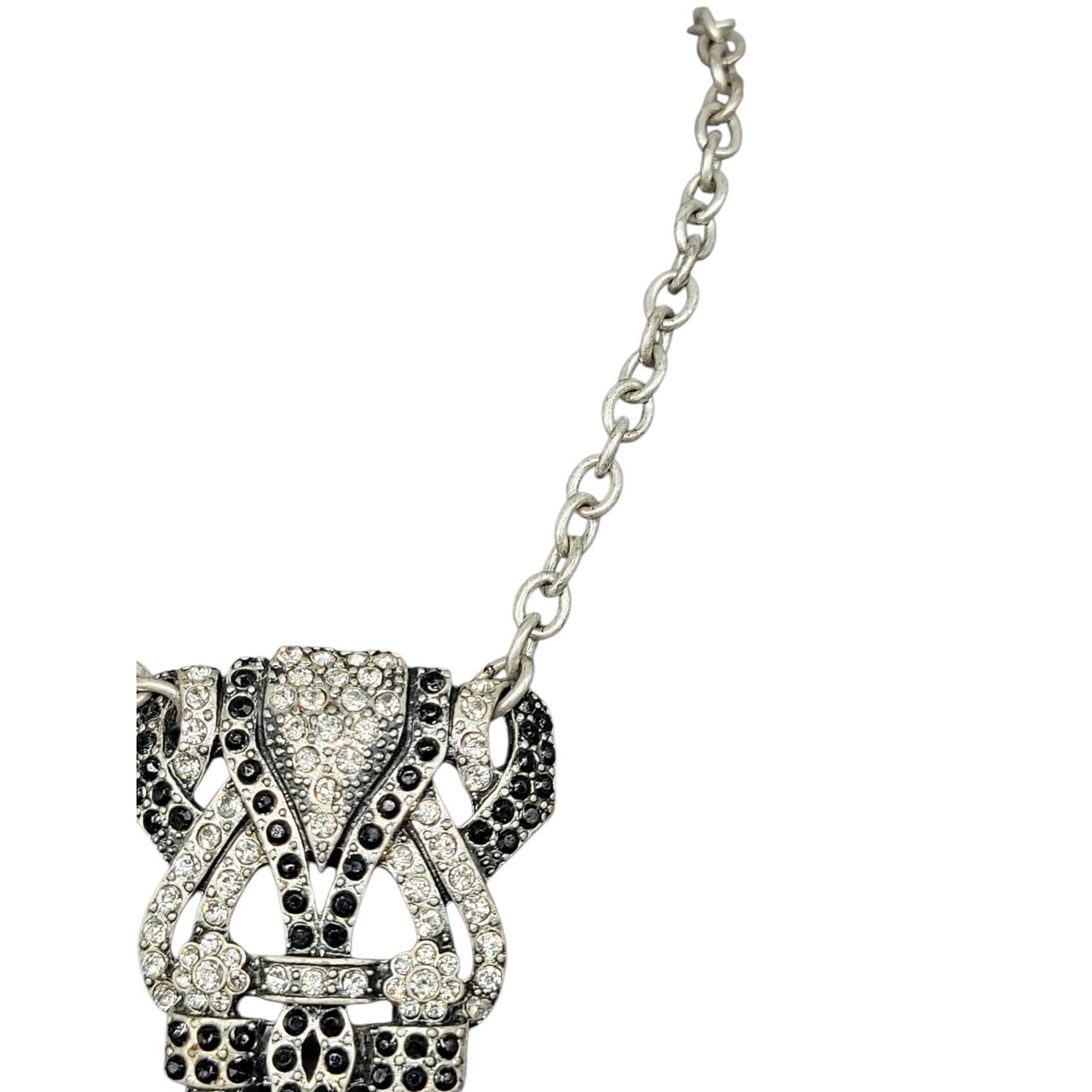 Mark. By Avon Black White Rhinestone Pendant Necklace Vintage 18" Silver Tone