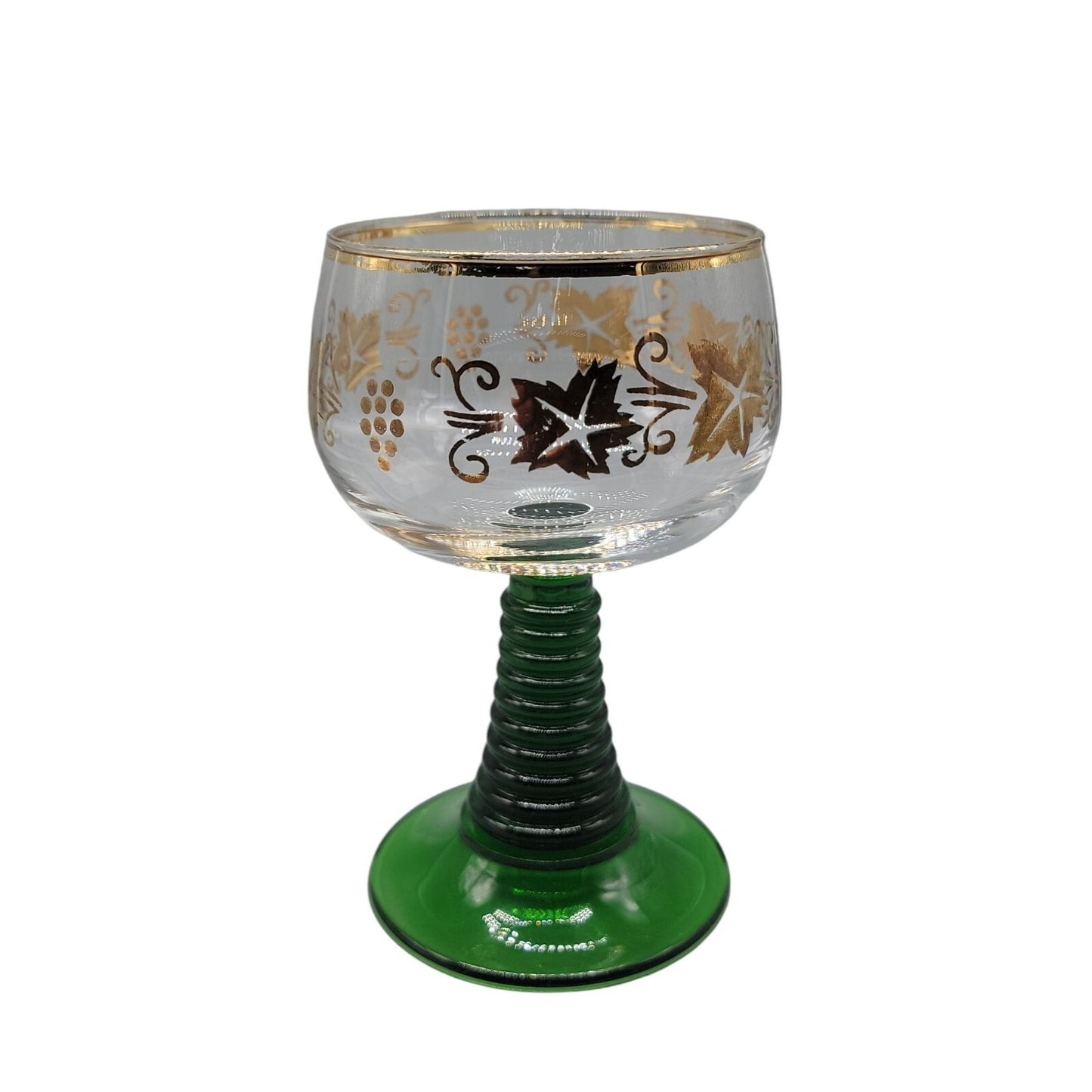 Luminarc Roemer Wine Glasses Green Beehive Stem Gold Grape Leaf 5.5"