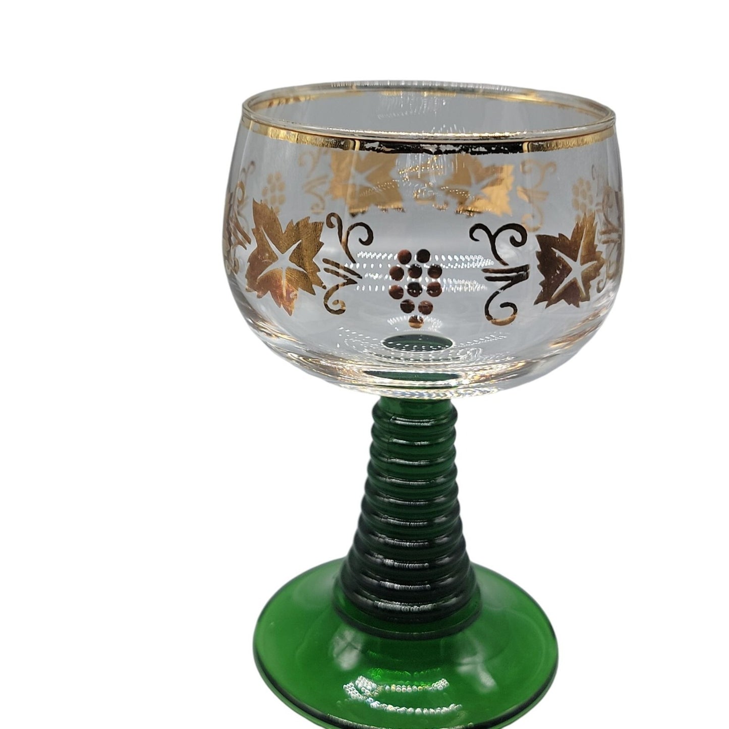Luminarc Roemer Wine Glasses Green Beehive Stem Gold Grape Leaf 5.5"