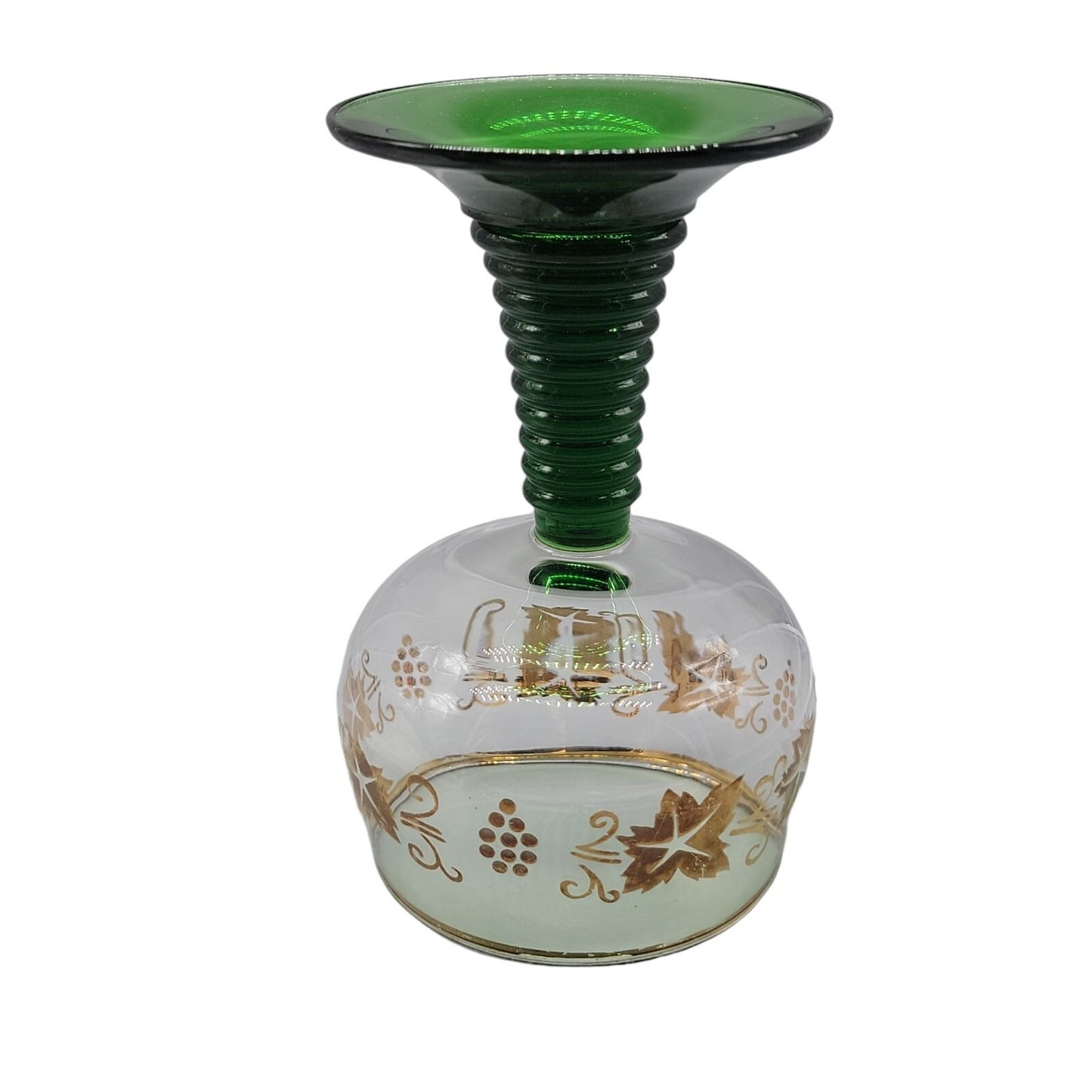 Luminarc Roemer Wine Glasses Green Beehive Stem Gold Grape Leaf 5.5"