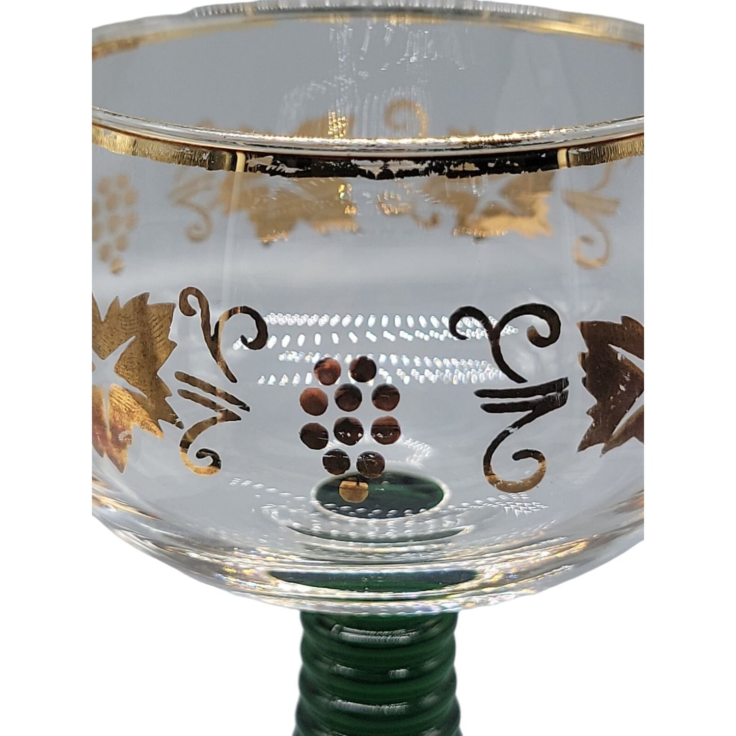 Luminarc Roemer Wine Glasses Green Beehive Stem Gold Grape Leaf 5.5"