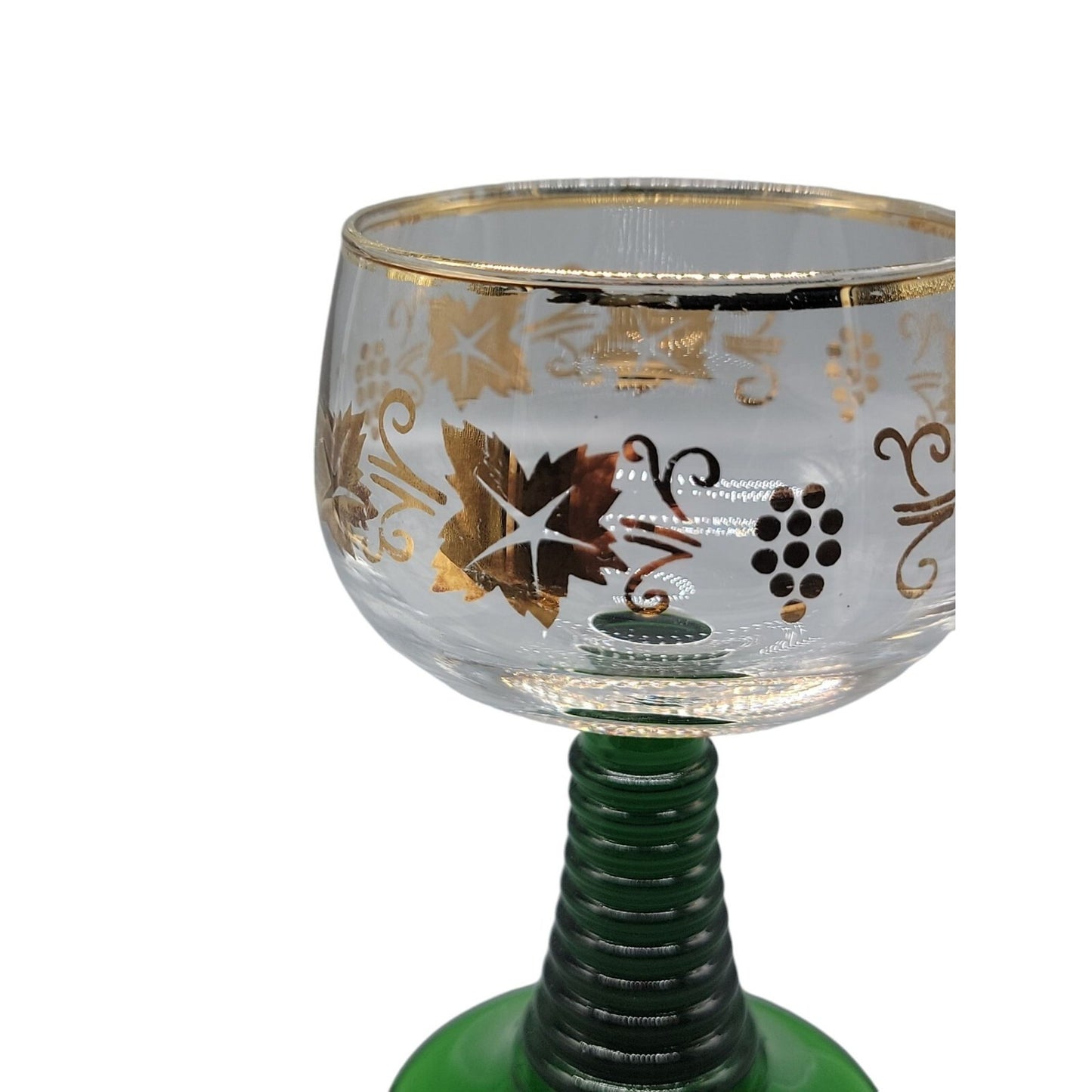 Luminarc Roemer Wine Glasses Green Beehive Stem Gold Grape Leaf 5.5"