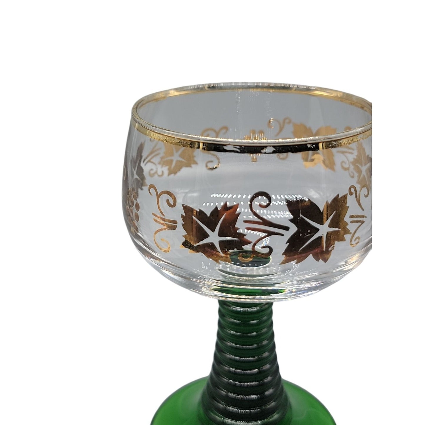 Luminarc Roemer Wine Glasses Green Beehive Stem Gold Grape Leaf 5.5"