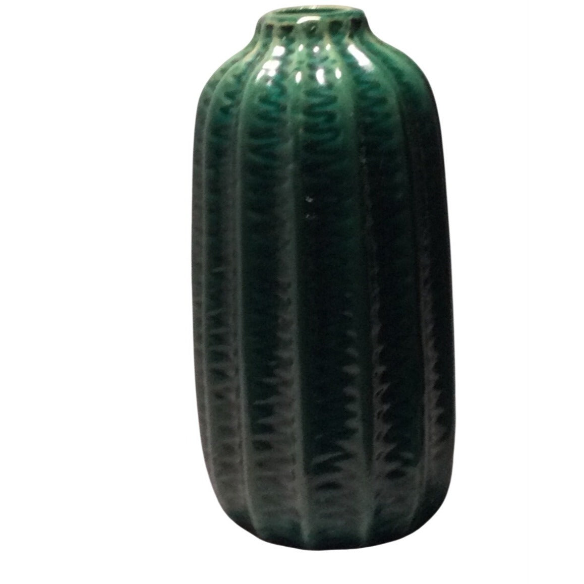 Blue Mountain Pottery Fluted Vase Drip Glazed Zig Zag Pattern Lotus Style 9"