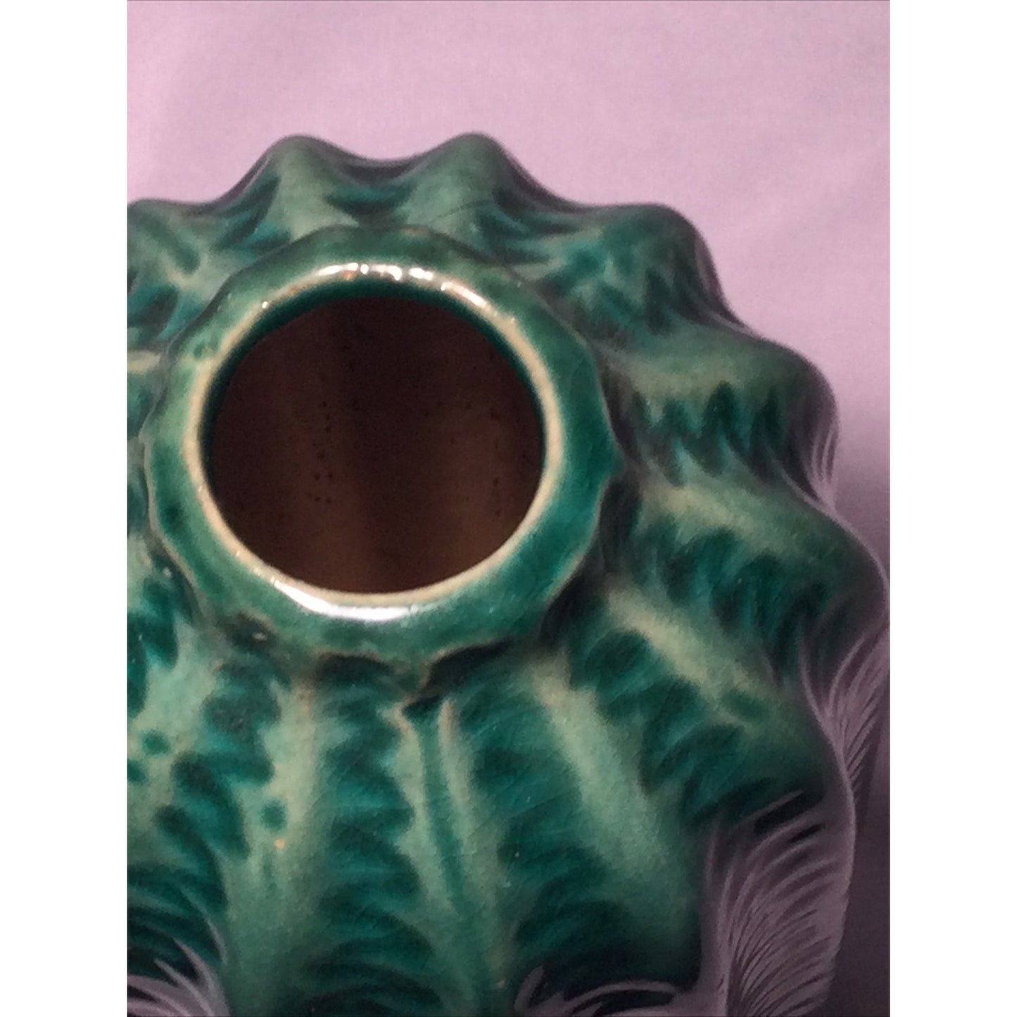 Blue Mountain Pottery Fluted Vase Drip Glazed Zig Zag Pattern Lotus Style 9"