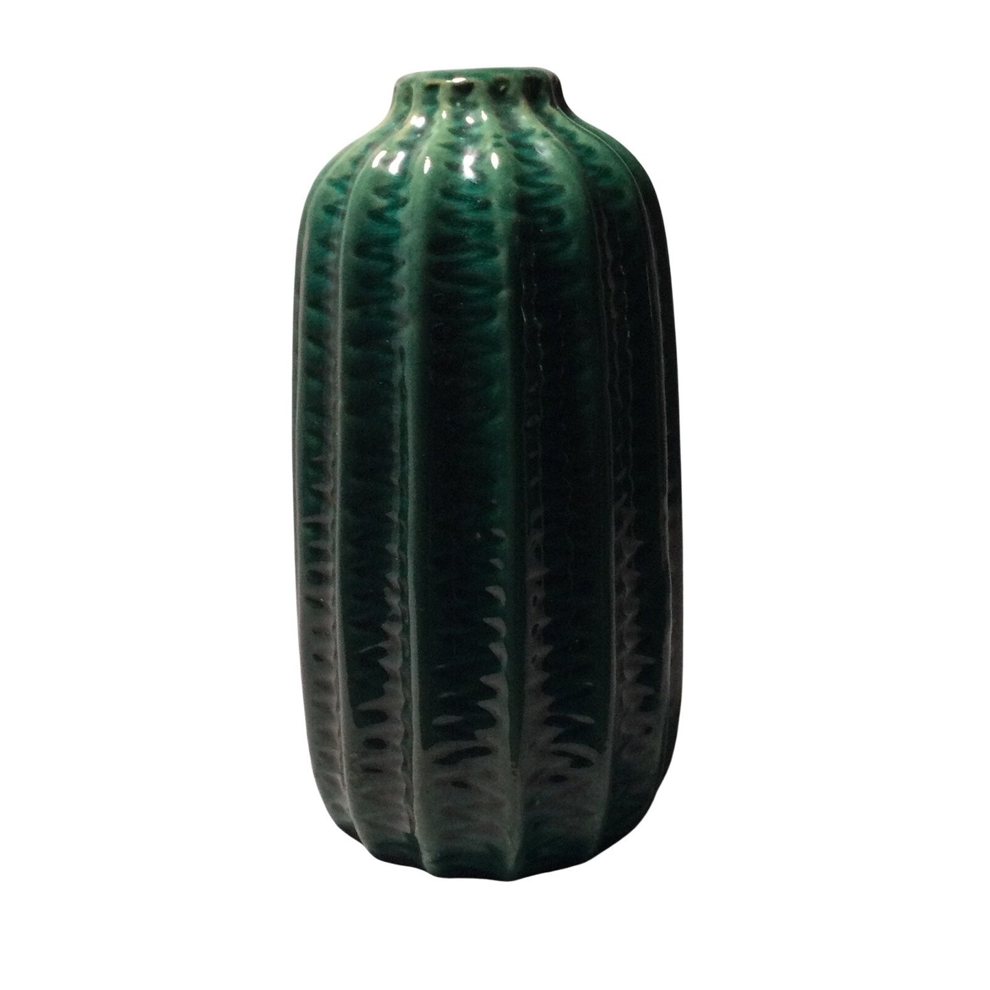 Blue Mountain Pottery Fluted Vase Drip Glazed Zig Zag Pattern Lotus Style 9"