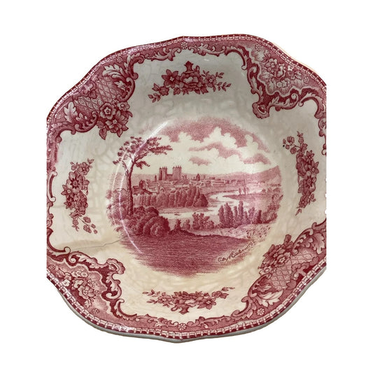 Johnson Brothers Old Britain Castles Square Soup Bowl 7 3/8"  Pink Transferware