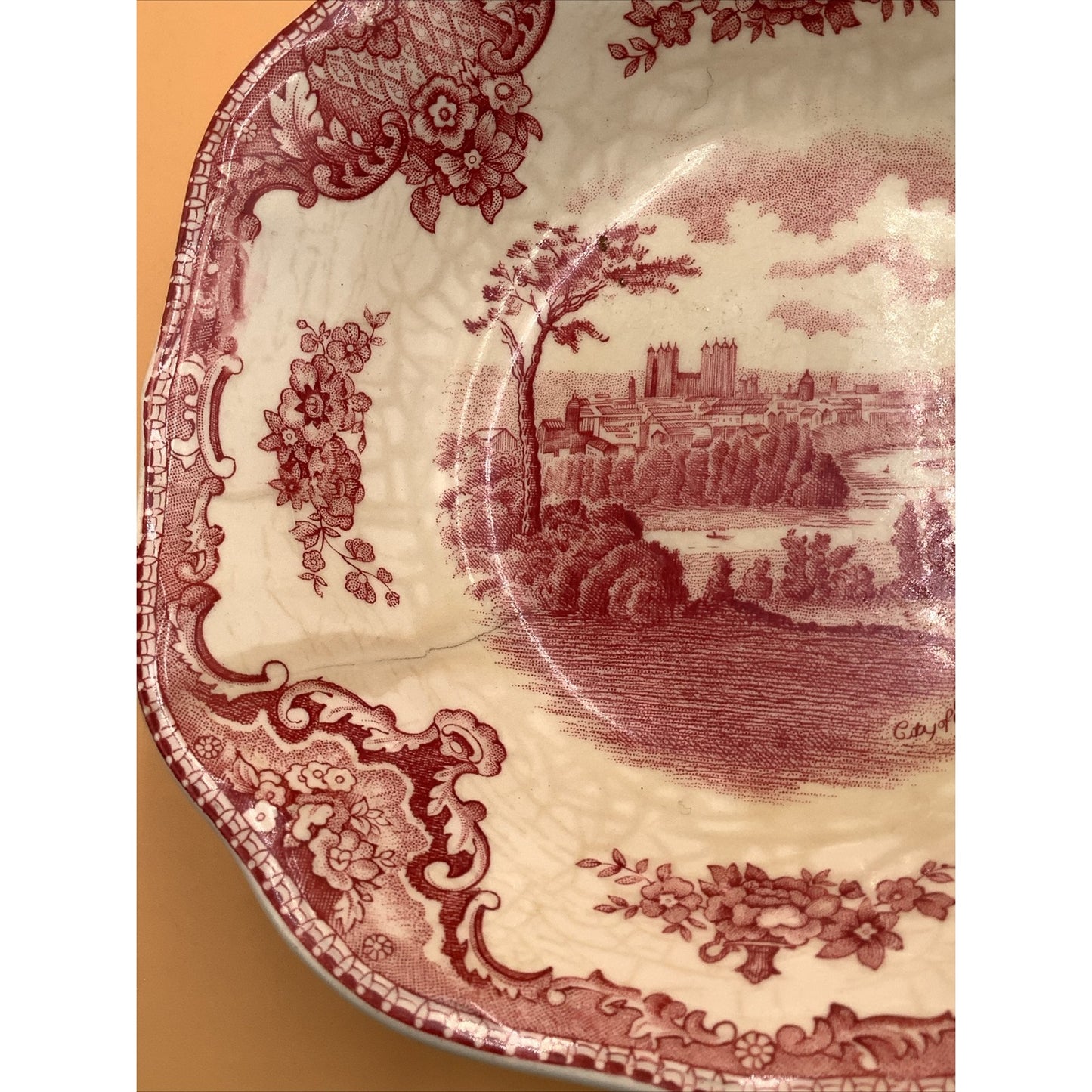 Johnson Brothers Old Britain Castles Square Soup Bowl 7 3/8"  Pink Transferware