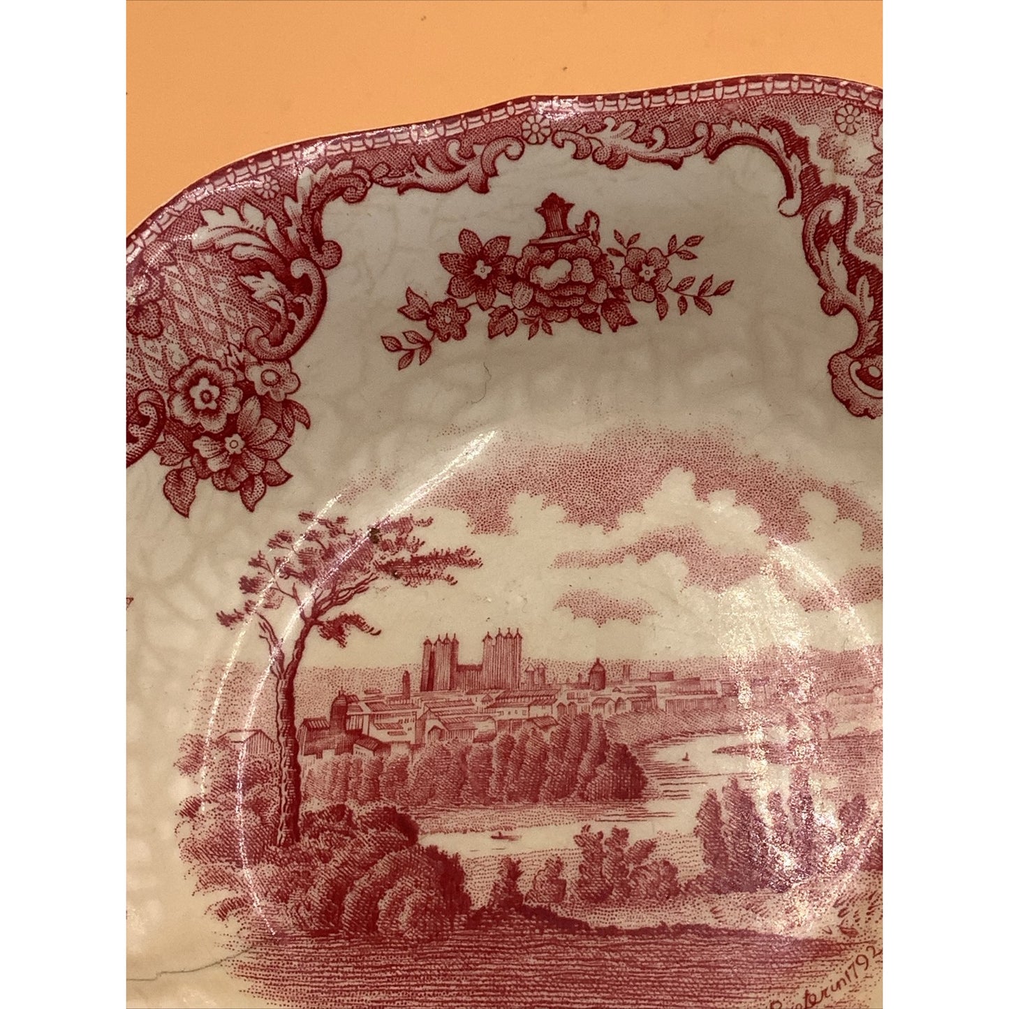 Johnson Brothers Old Britain Castles Square Soup Bowl 7 3/8"  Pink Transferware