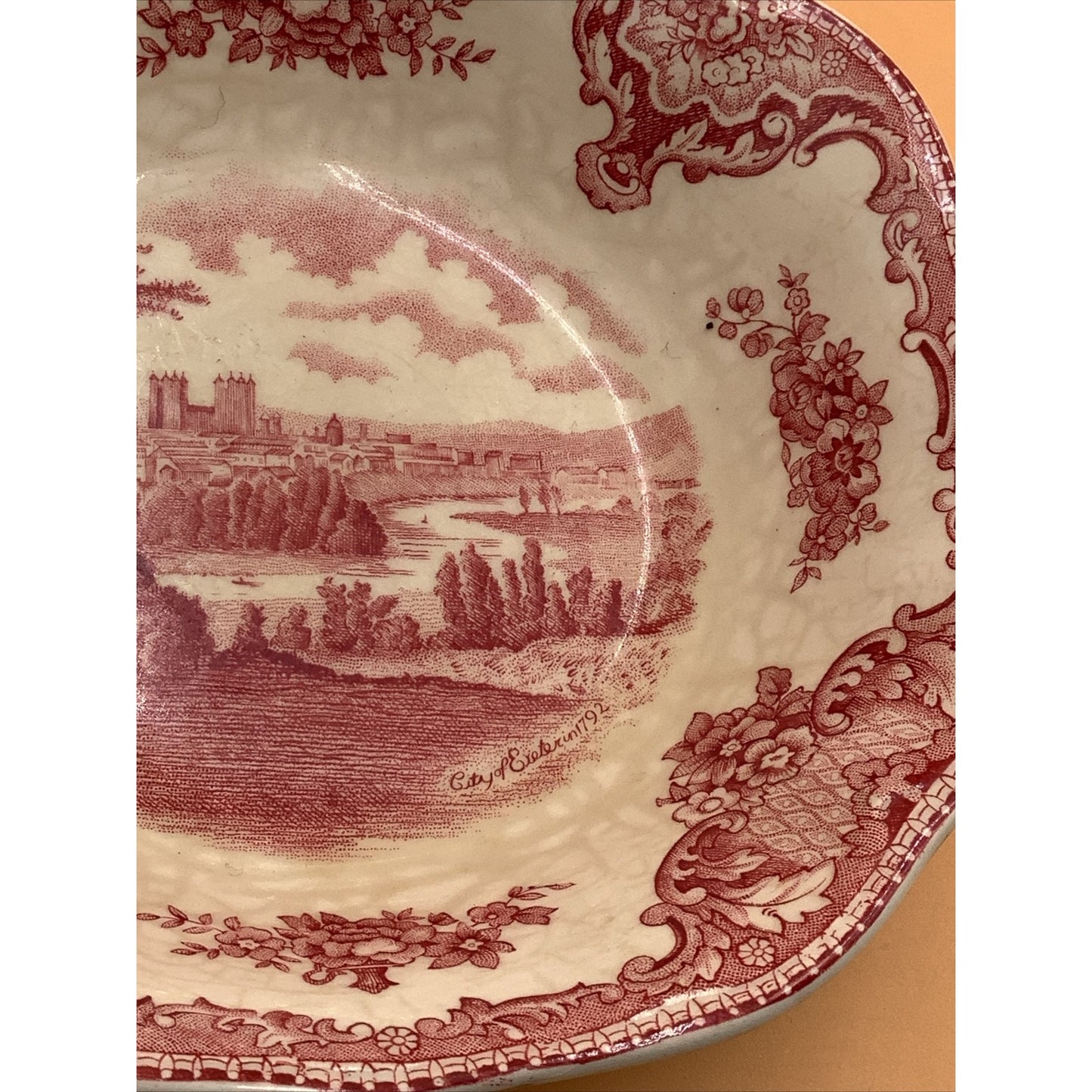 Johnson Brothers Old Britain Castles Square Soup Bowl 7 3/8"  Pink Transferware