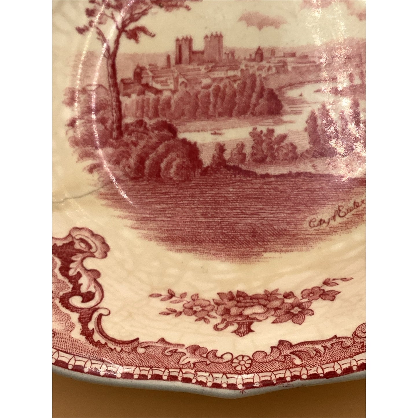 Johnson Brothers Old Britain Castles Square Soup Bowl 7 3/8"  Pink Transferware