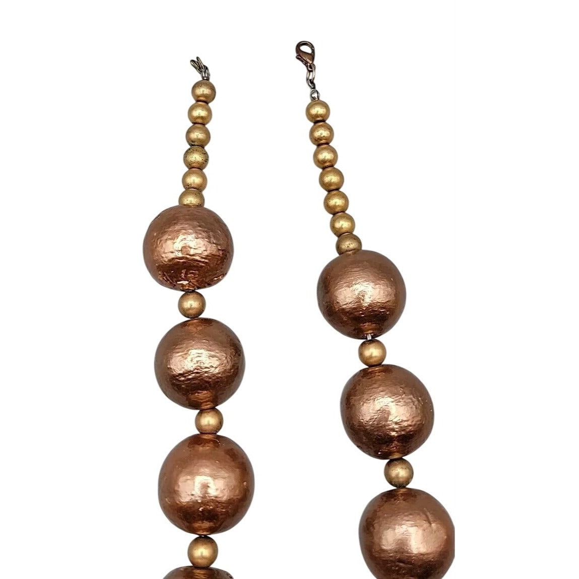 Vintage Chunky Metallic Bronze Painted Wood Ball Statement Necklace Mid Century