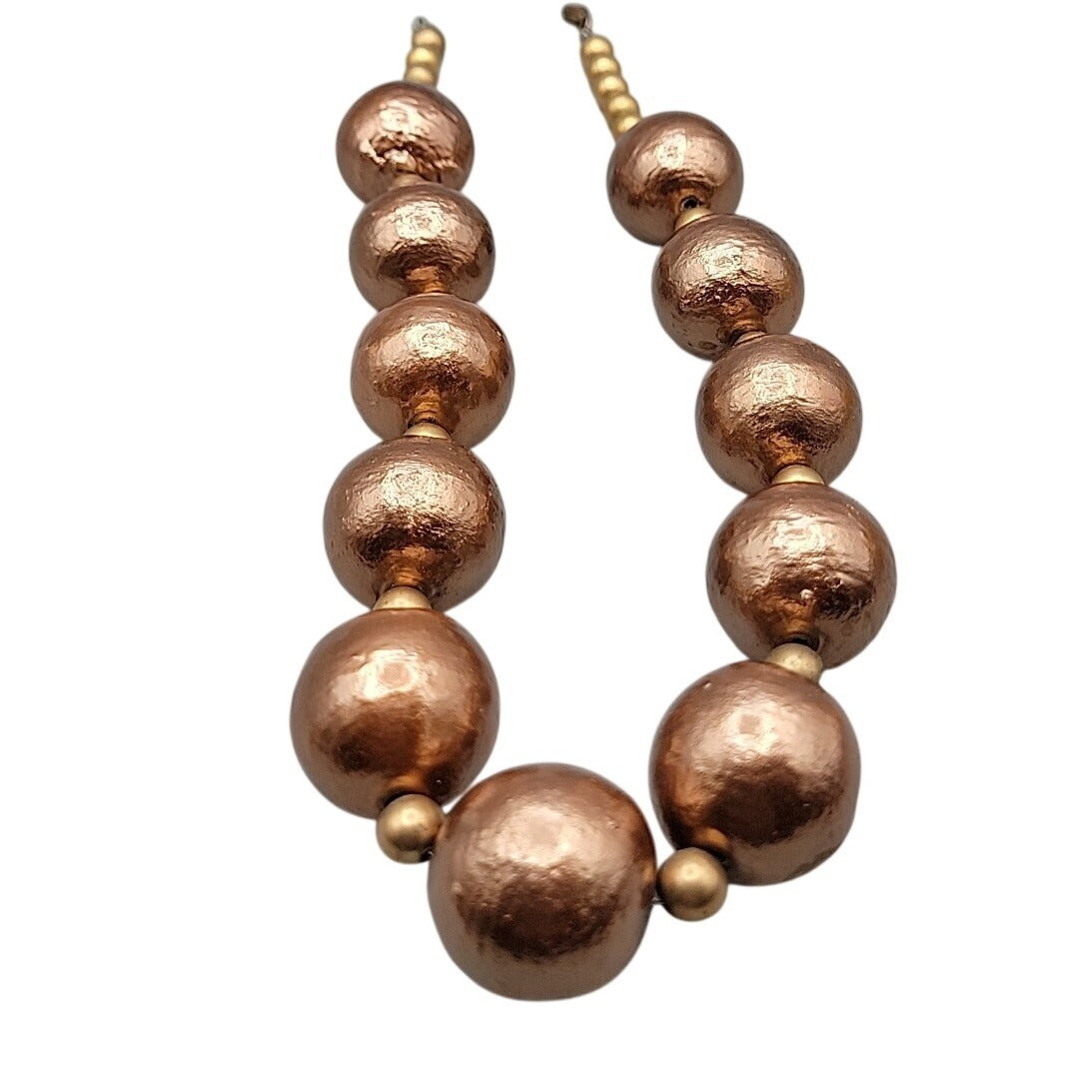 Vintage Chunky Metallic Bronze Painted Wood Ball Statement Necklace Mid Century