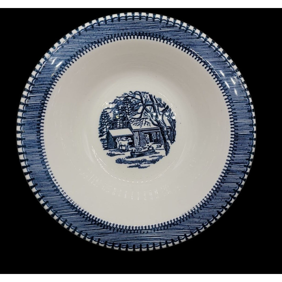 Country Life Blue Vegetable Serving Bowl 9" Currier & Ives Print Edwin Knowles