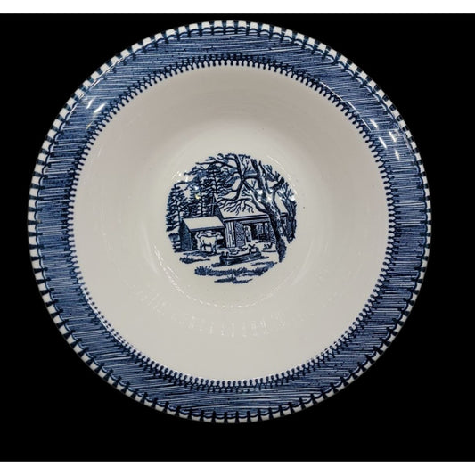 Country Life Blue Vegetable Serving Bowl 9" Currier & Ives Print Edwin Knowles
