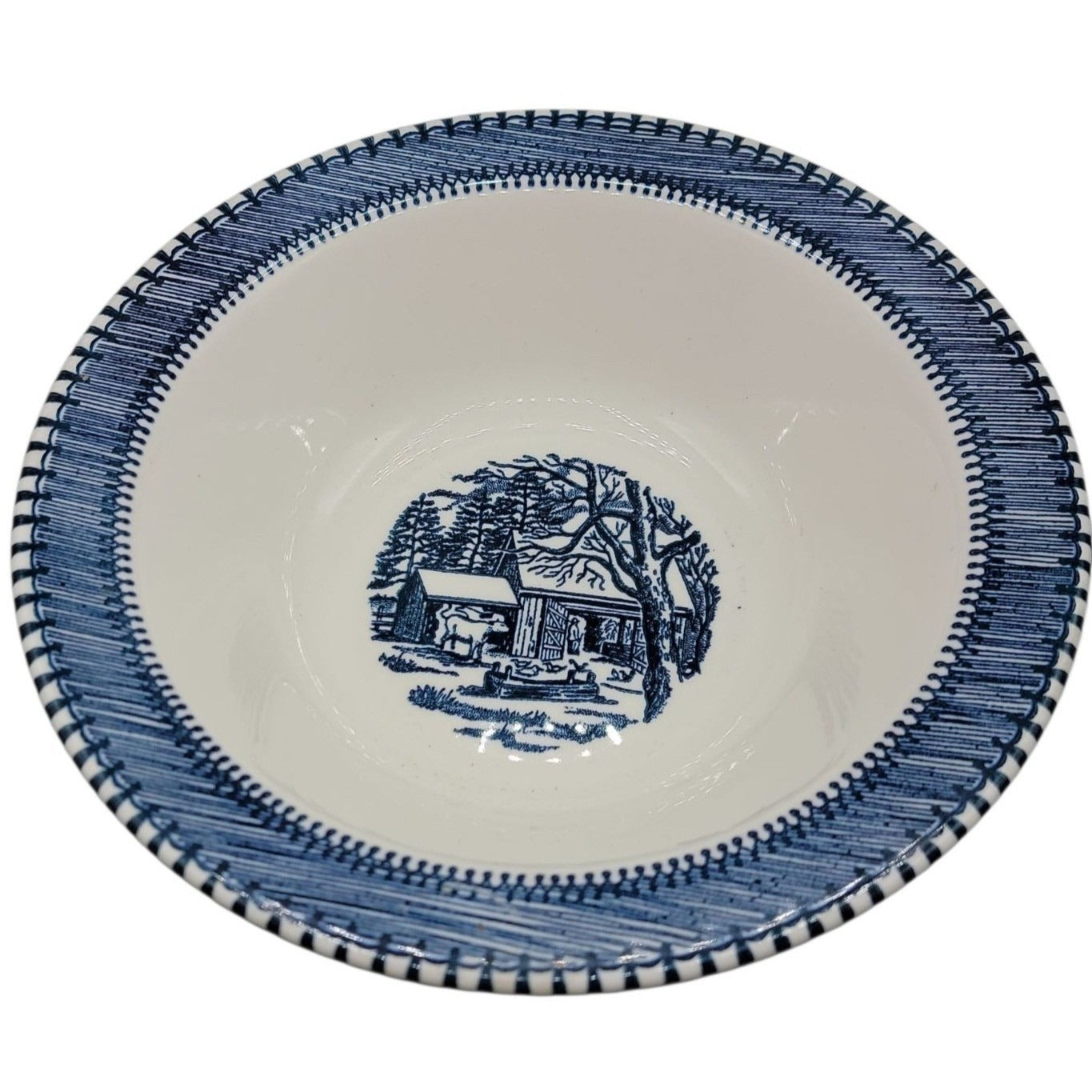 Country Life Blue Vegetable Serving Bowl 9" Currier & Ives Print Edwin Knowles