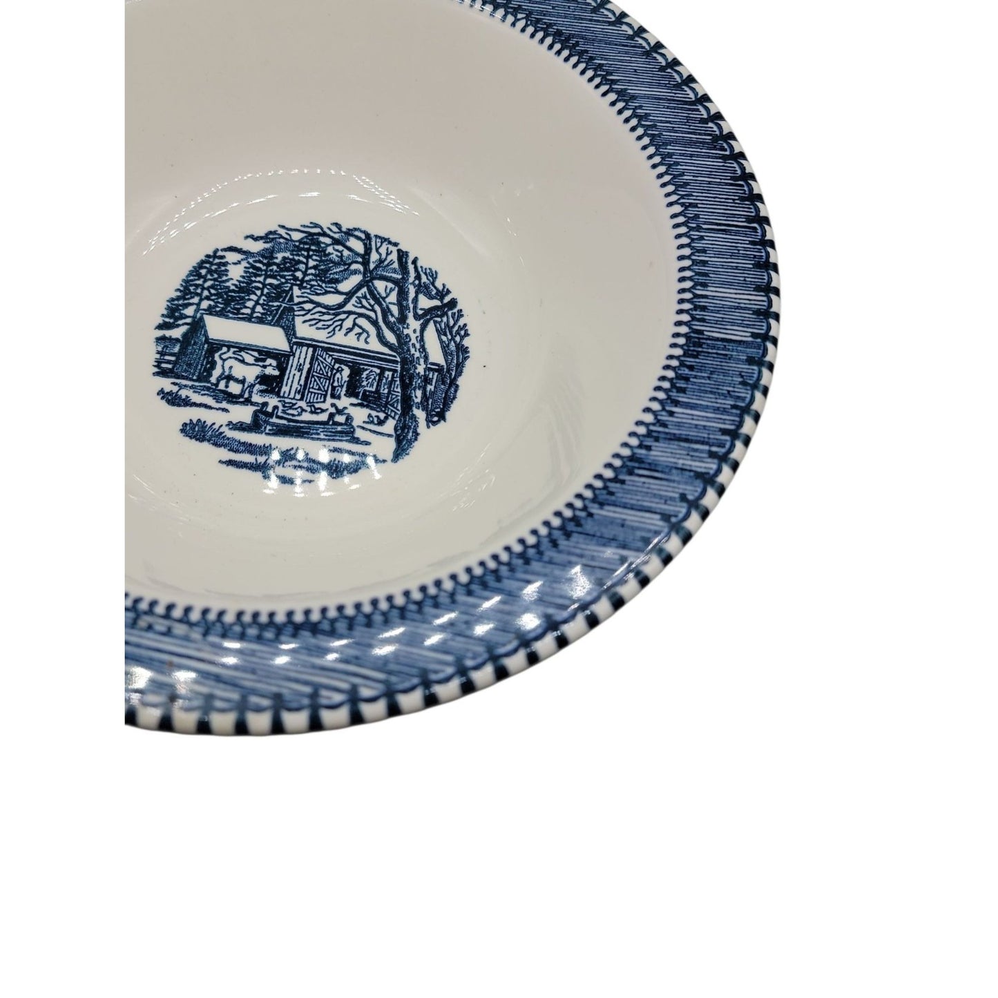 Country Life Blue Vegetable Serving Bowl 9" Currier & Ives Print Edwin Knowles