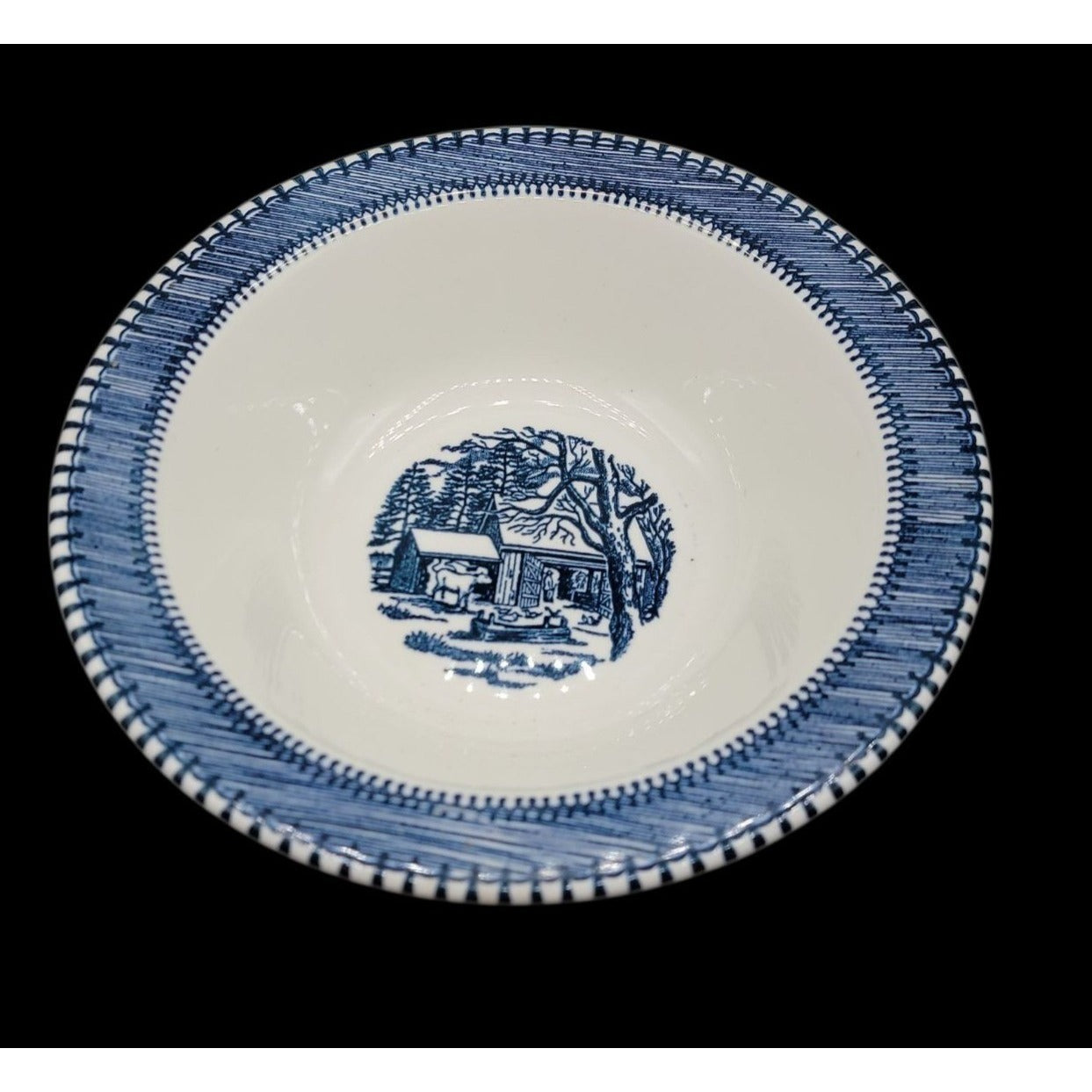 Country Life Blue Vegetable Serving Bowl 9" Currier & Ives Print Edwin Knowles