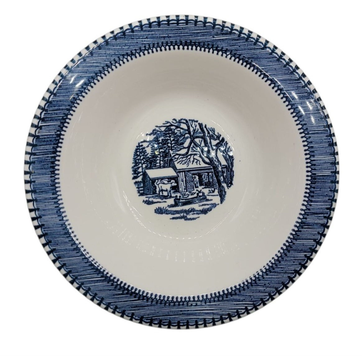 Country Life Blue Vegetable Serving Bowl 9" Currier & Ives Print Edwin Knowles