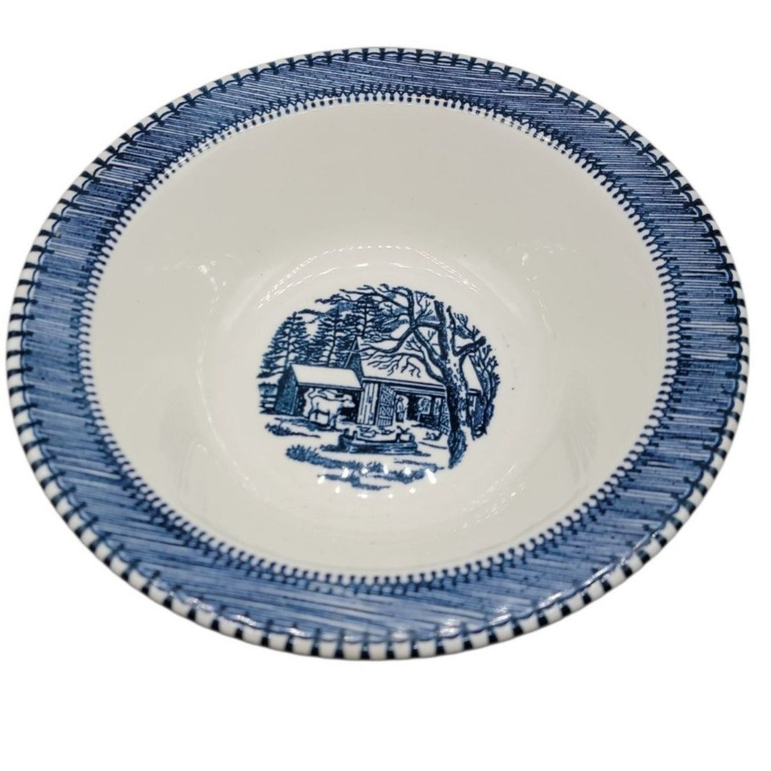 Country Life Blue Vegetable Serving Bowl 9" Currier & Ives Print Edwin Knowles