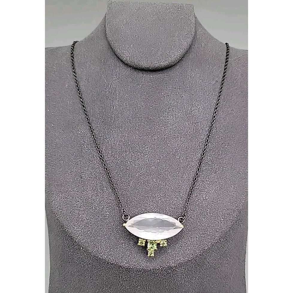 10ct Rose Quartz Peridot Sterling Silver Pendant Necklace 20" 925 Chain Stunning