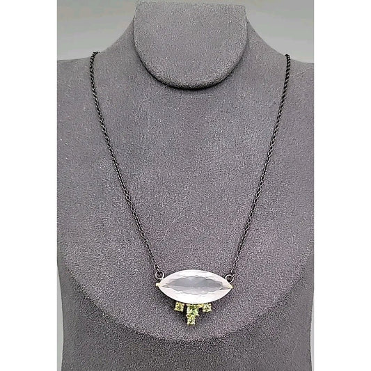 10ct Rose Quartz Peridot Sterling Silver Pendant Necklace 20" 925 Chain Stunning