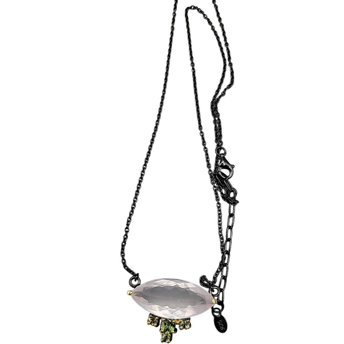 10ct Rose Quartz Peridot Sterling Silver Pendant Necklace 20" 925 Chain Stunning