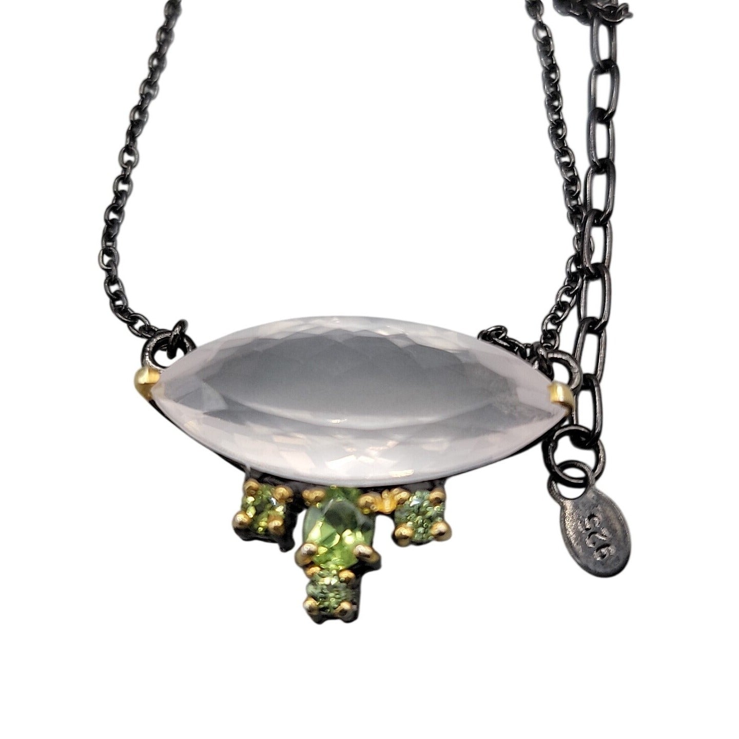 10ct Rose Quartz Peridot Sterling Silver Pendant Necklace 20" 925 Chain Stunning