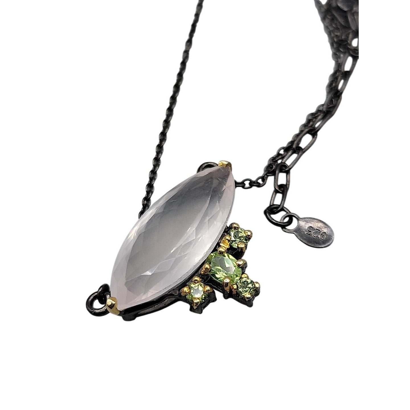 10ct Rose Quartz Peridot Sterling Silver Pendant Necklace 20" 925 Chain Stunning