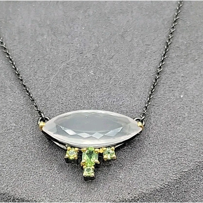 10ct Rose Quartz Peridot Sterling Silver Pendant Necklace 20" 925 Chain Stunning
