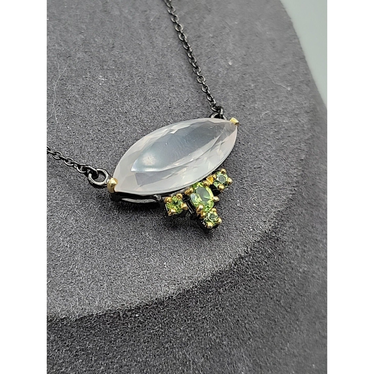 10ct Rose Quartz Peridot Sterling Silver Pendant Necklace 20" 925 Chain Stunning