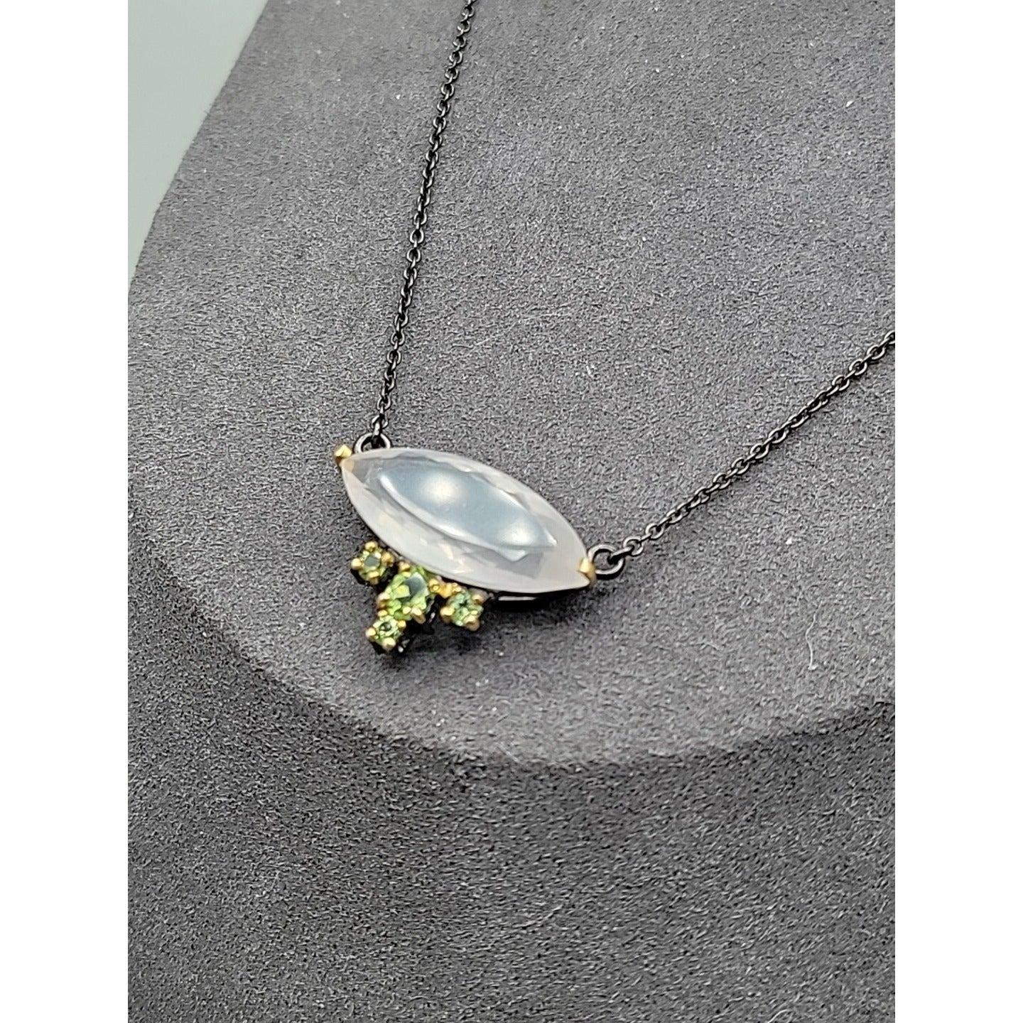 10ct Rose Quartz Peridot Sterling Silver Pendant Necklace 20" 925 Chain Stunning