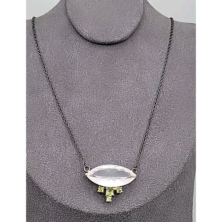 10ct Rose Quartz Peridot Sterling Silver Pendant Necklace 20" 925 Chain Stunning