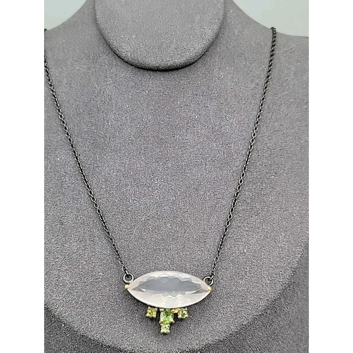 10ct Rose Quartz Peridot Sterling Silver Pendant Necklace 20" 925 Chain Stunning